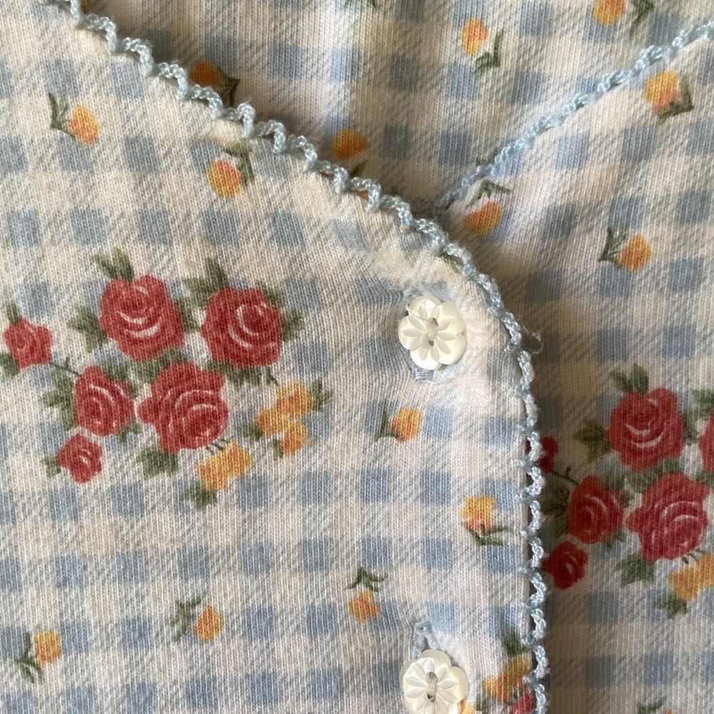 Vintage Adorable Cottage  100% Cotton Gingham Floral White & Blue Midi Dress - Picture 11 of 11